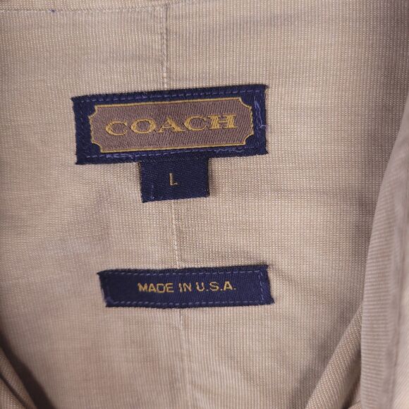 Coach Dress Shirt Mens Large Tan 80s Two Ply Cotton - Picture 10 of 12